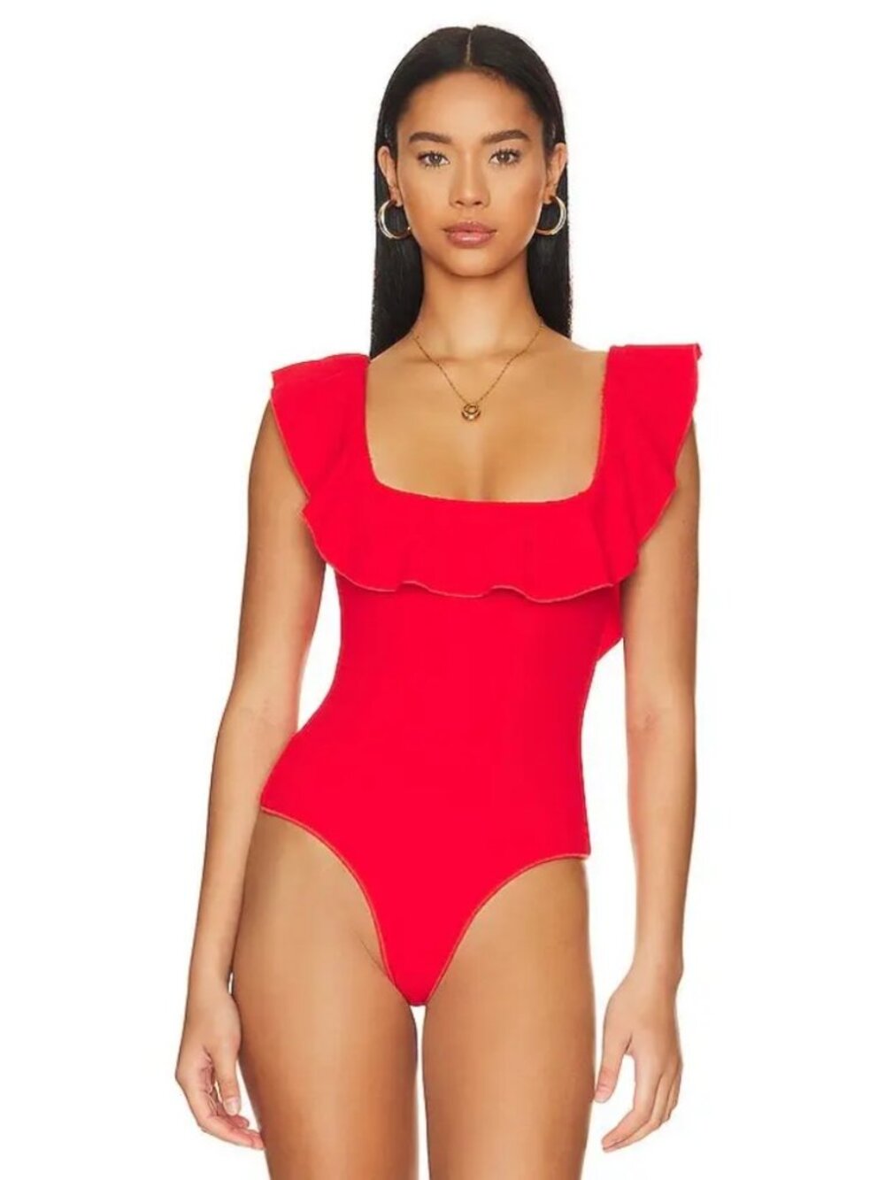 NWT Show Me Your Mumu Rochelle Bodysuit Red Ruffled Square Neck Shell Womens L